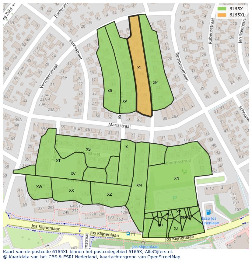 Afbeelding van het postcodegebied 6165 XL op de kaart.