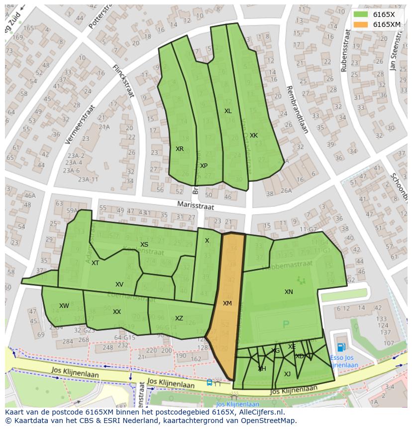 Afbeelding van het postcodegebied 6165 XM op de kaart.