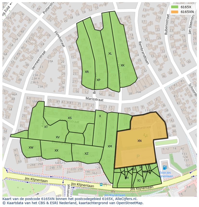 Afbeelding van het postcodegebied 6165 XN op de kaart.