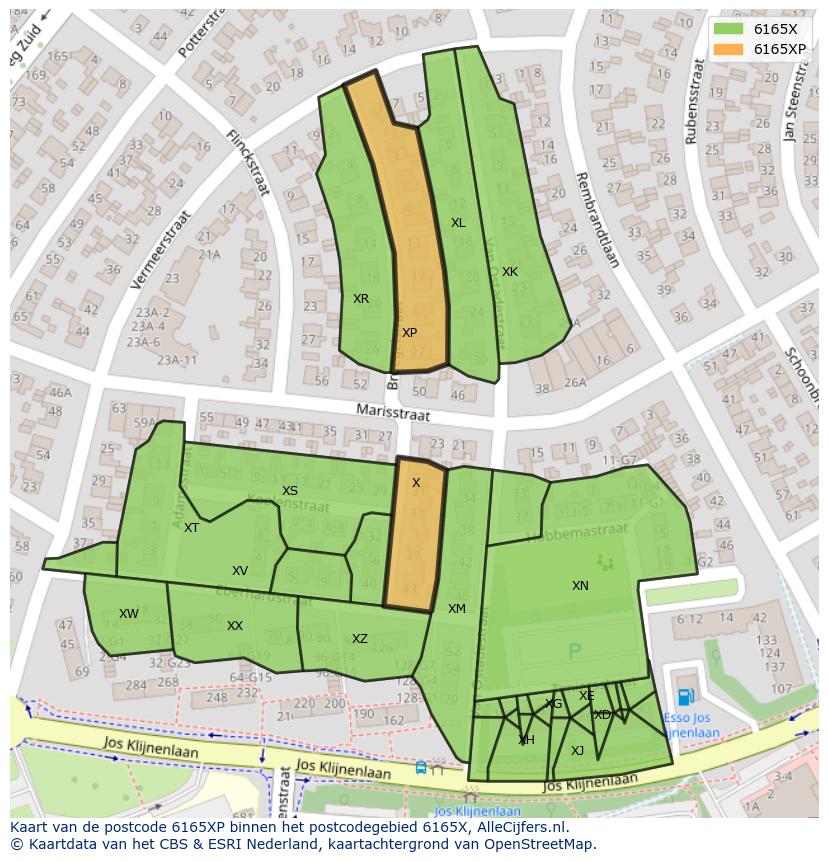 Afbeelding van het postcodegebied 6165 XP op de kaart.