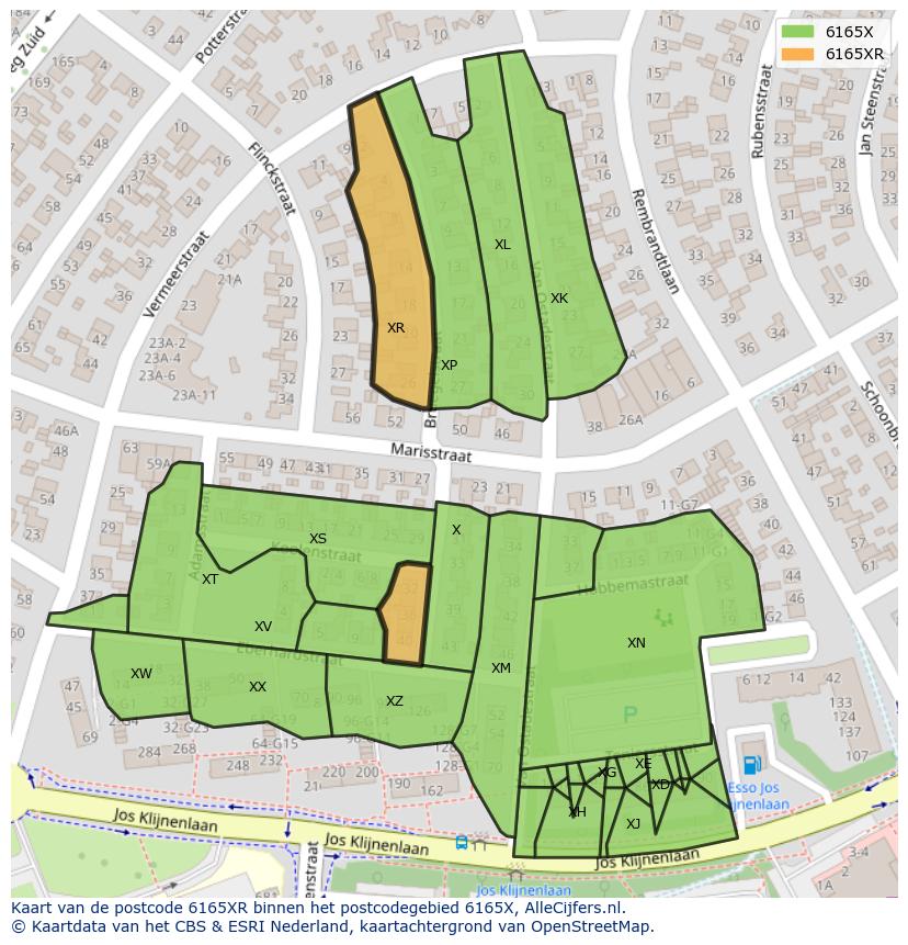 Afbeelding van het postcodegebied 6165 XR op de kaart.