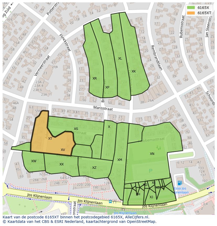 Afbeelding van het postcodegebied 6165 XT op de kaart.