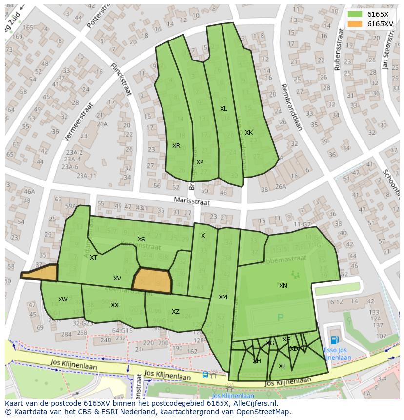 Afbeelding van het postcodegebied 6165 XV op de kaart.
