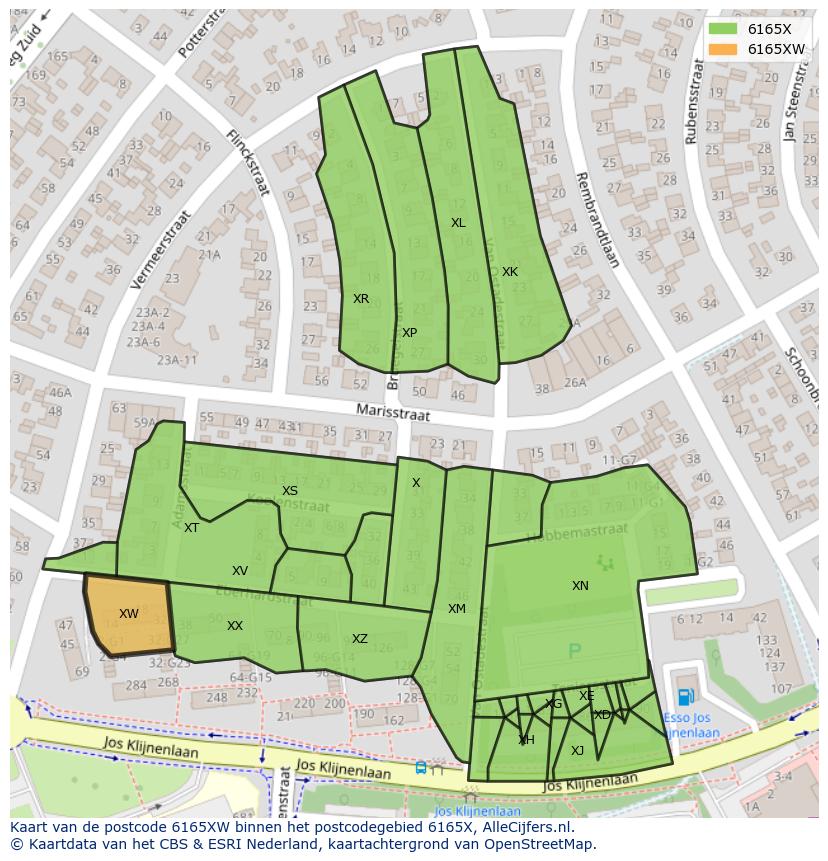Afbeelding van het postcodegebied 6165 XW op de kaart.