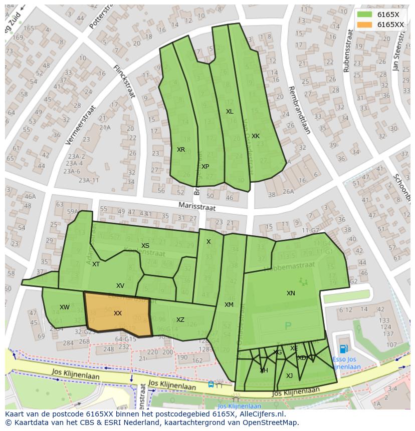 Afbeelding van het postcodegebied 6165 XX op de kaart.