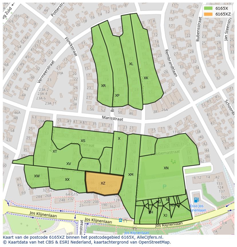 Afbeelding van het postcodegebied 6165 XZ op de kaart.