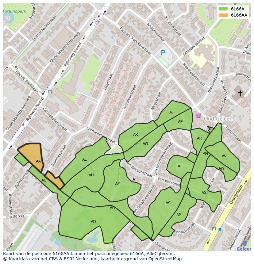 Afbeelding van het postcodegebied 6166 AA op de kaart.