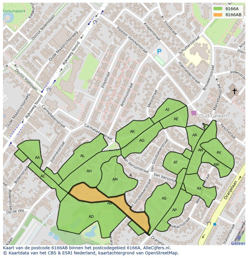 Afbeelding van het postcodegebied 6166 AB op de kaart.