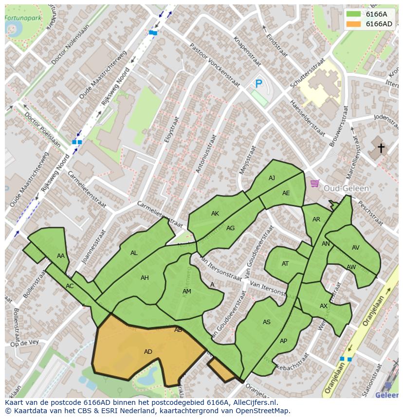 Afbeelding van het postcodegebied 6166 AD op de kaart.