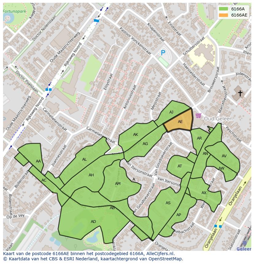 Afbeelding van het postcodegebied 6166 AE op de kaart.