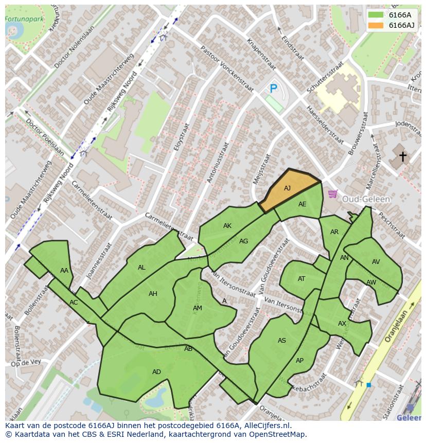 Afbeelding van het postcodegebied 6166 AJ op de kaart.
