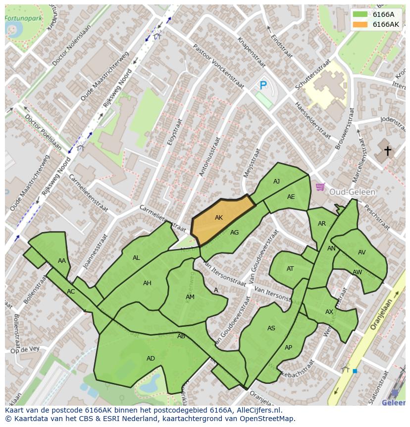 Afbeelding van het postcodegebied 6166 AK op de kaart.