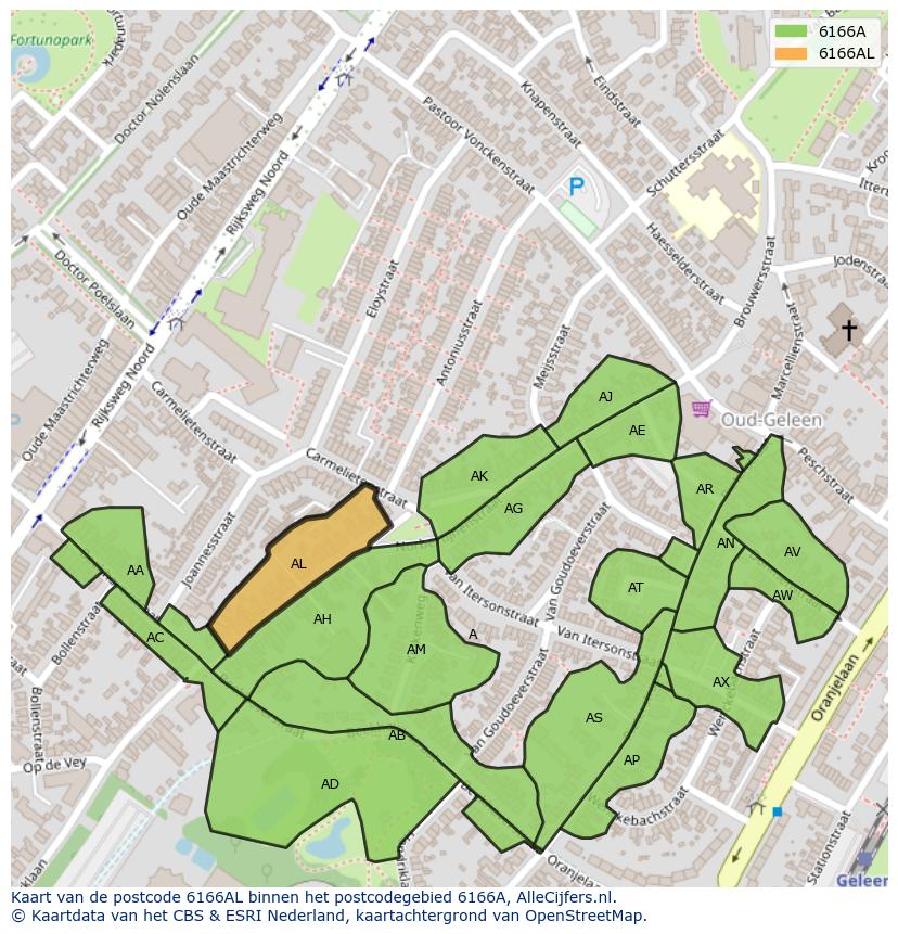 Afbeelding van het postcodegebied 6166 AL op de kaart.