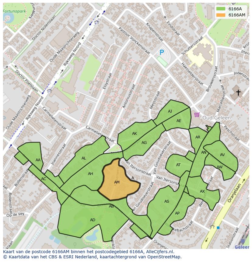 Afbeelding van het postcodegebied 6166 AM op de kaart.