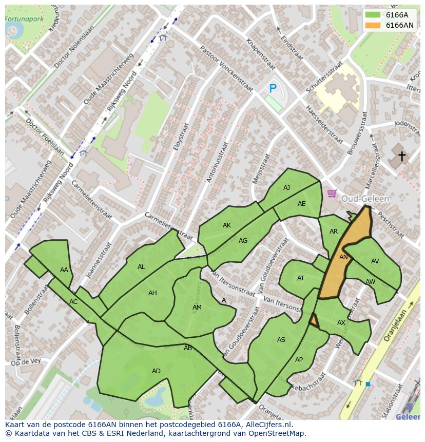 Afbeelding van het postcodegebied 6166 AN op de kaart.