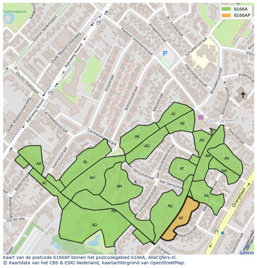Afbeelding van het postcodegebied 6166 AP op de kaart.