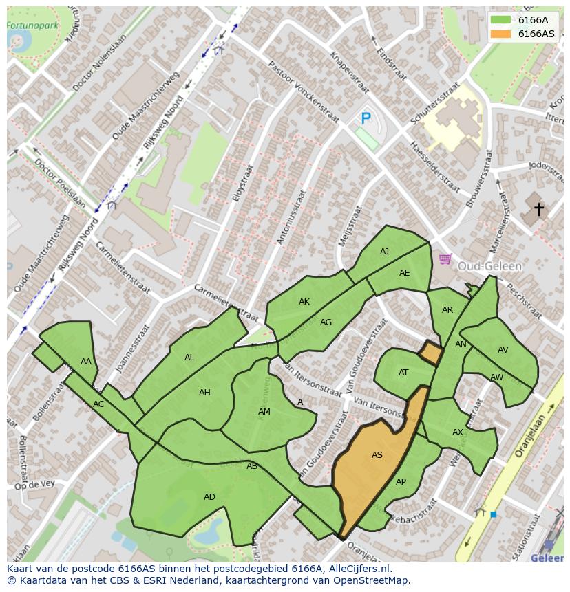 Afbeelding van het postcodegebied 6166 AS op de kaart.