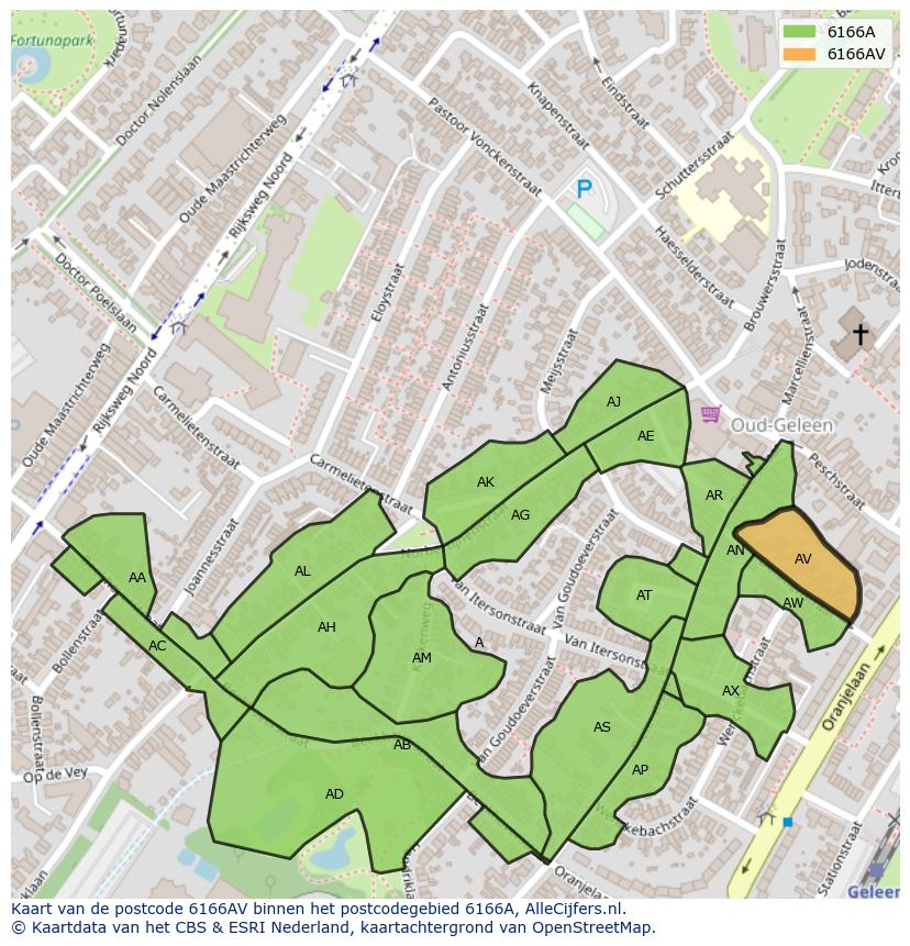 Afbeelding van het postcodegebied 6166 AV op de kaart.