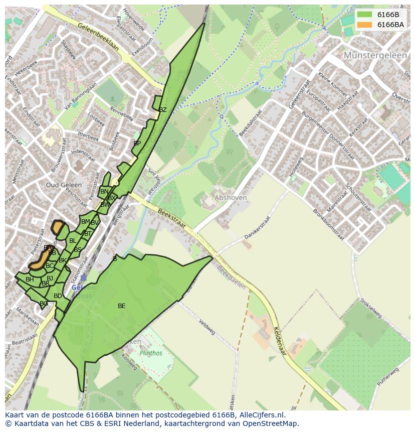 Afbeelding van het postcodegebied 6166 BA op de kaart.