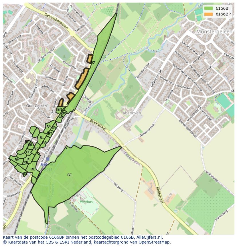 Afbeelding van het postcodegebied 6166 BP op de kaart.