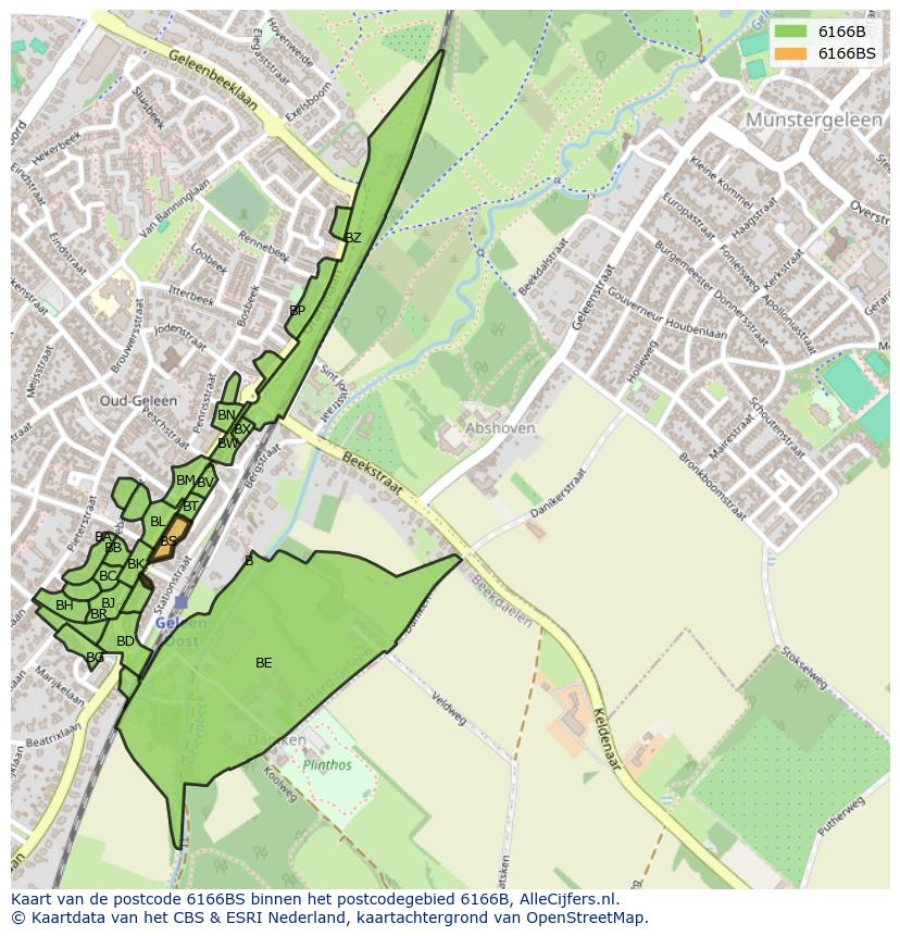 Afbeelding van het postcodegebied 6166 BS op de kaart.