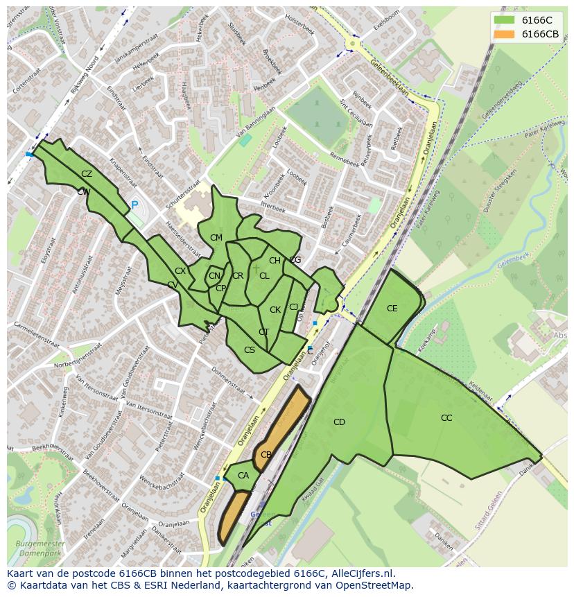 Afbeelding van het postcodegebied 6166 CB op de kaart.