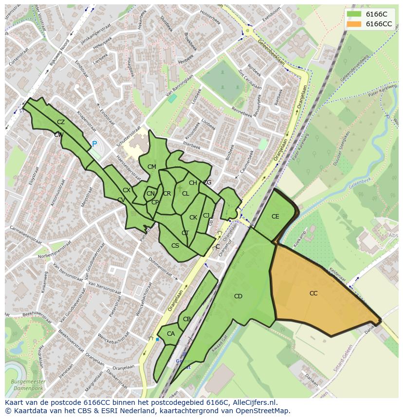 Afbeelding van het postcodegebied 6166 CC op de kaart.
