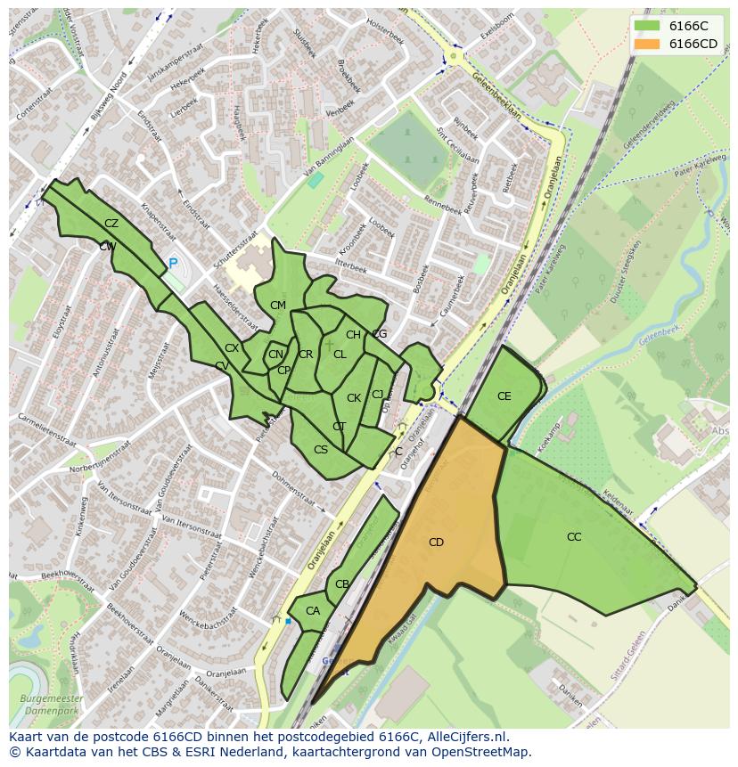 Afbeelding van het postcodegebied 6166 CD op de kaart.