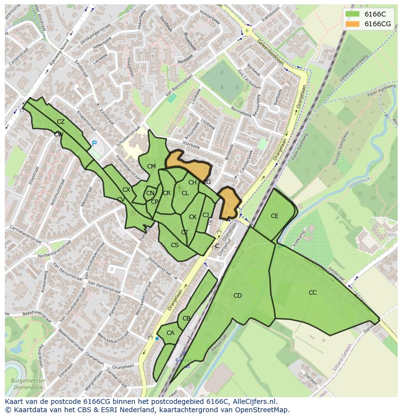 Afbeelding van het postcodegebied 6166 CG op de kaart.
