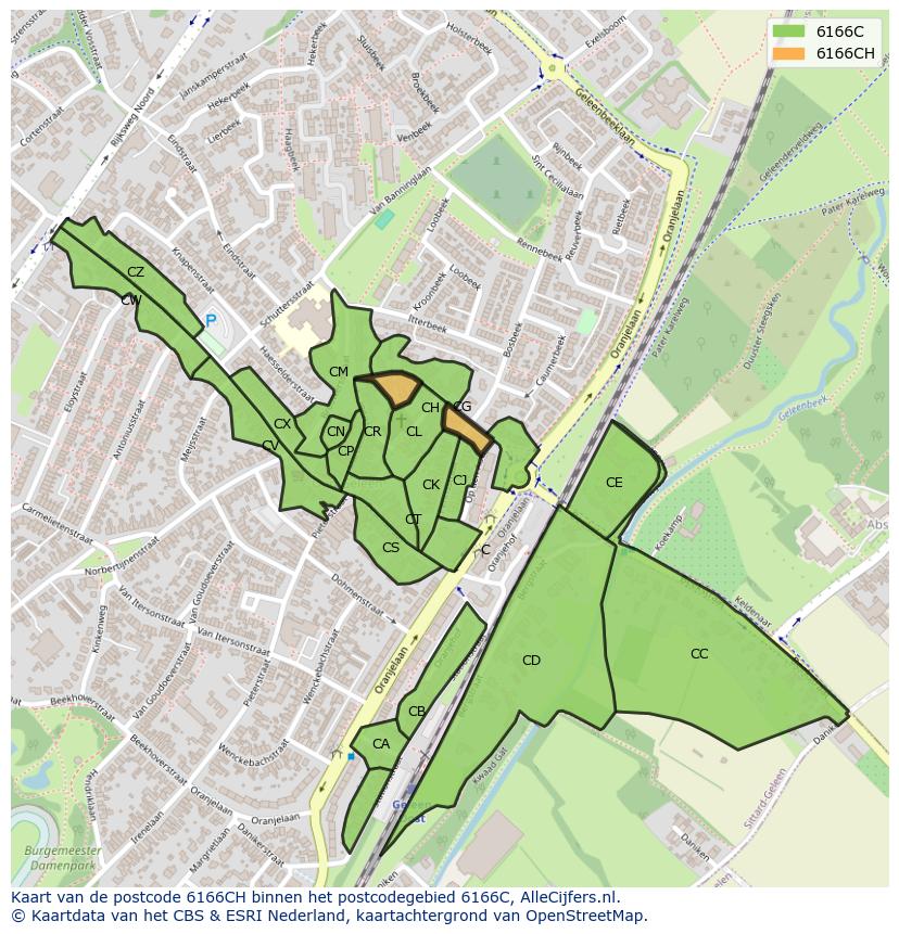Afbeelding van het postcodegebied 6166 CH op de kaart.