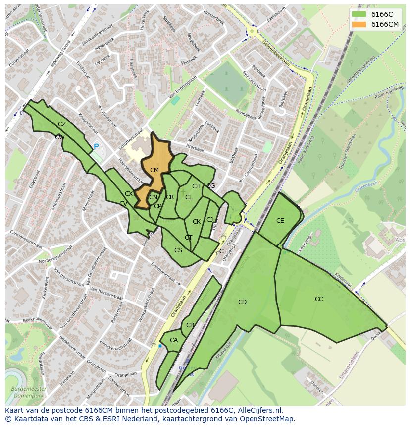 Afbeelding van het postcodegebied 6166 CM op de kaart.