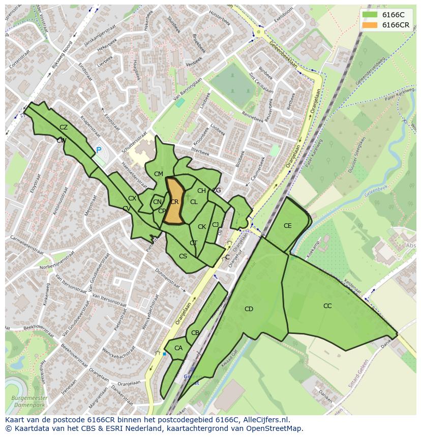 Afbeelding van het postcodegebied 6166 CR op de kaart.