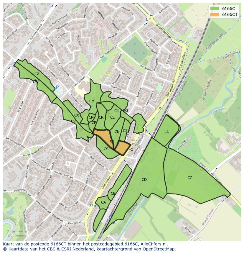 Afbeelding van het postcodegebied 6166 CT op de kaart.