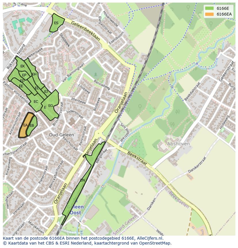 Afbeelding van het postcodegebied 6166 EA op de kaart.