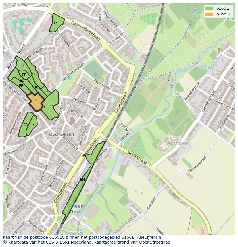 Afbeelding van het postcodegebied 6166 EC op de kaart.