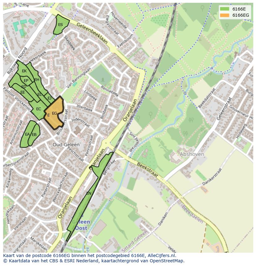 Afbeelding van het postcodegebied 6166 EG op de kaart.