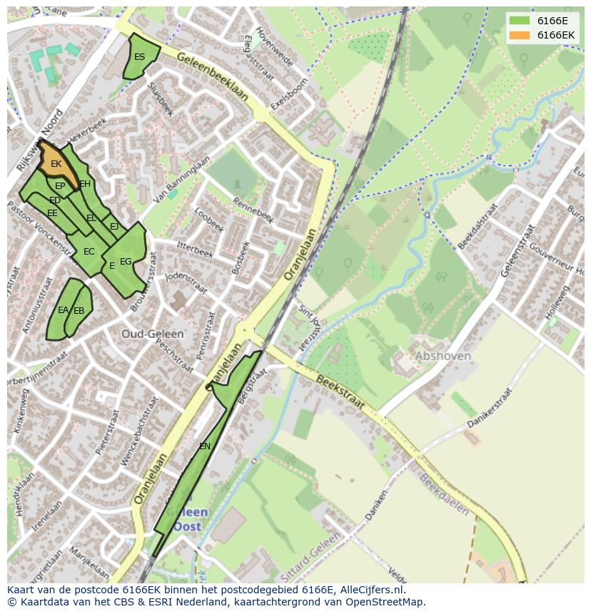 Afbeelding van het postcodegebied 6166 EK op de kaart.
