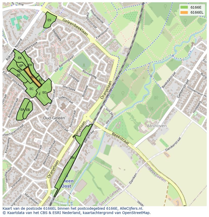 Afbeelding van het postcodegebied 6166 EL op de kaart.