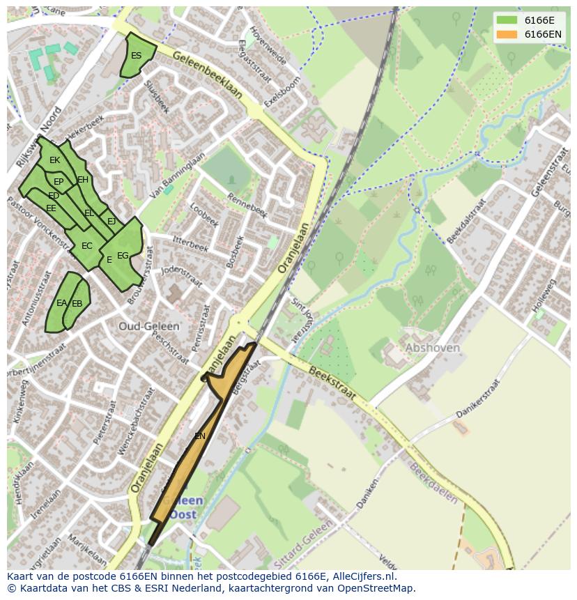 Afbeelding van het postcodegebied 6166 EN op de kaart.