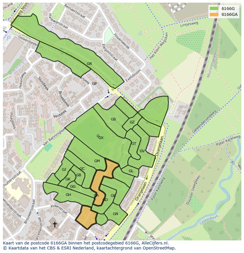 Afbeelding van het postcodegebied 6166 GA op de kaart.