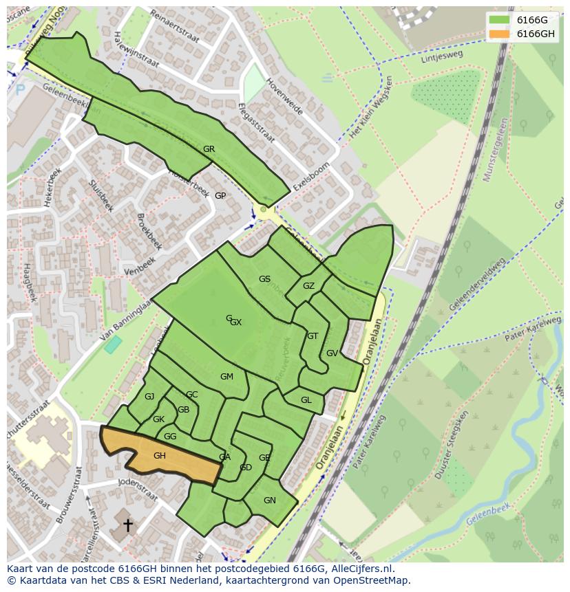 Afbeelding van het postcodegebied 6166 GH op de kaart.