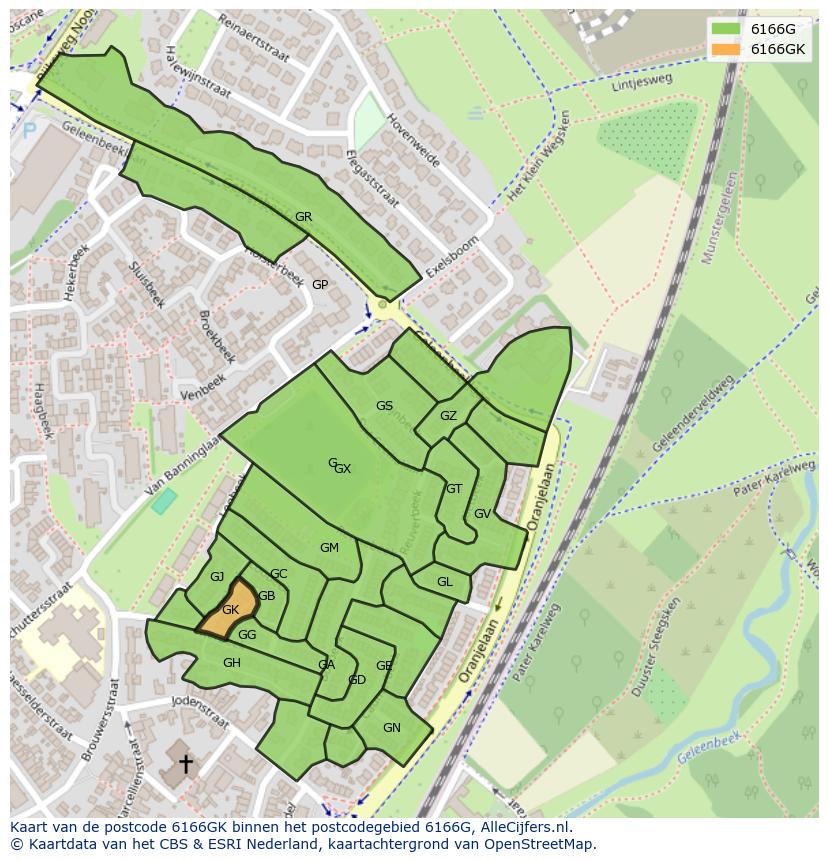 Afbeelding van het postcodegebied 6166 GK op de kaart.