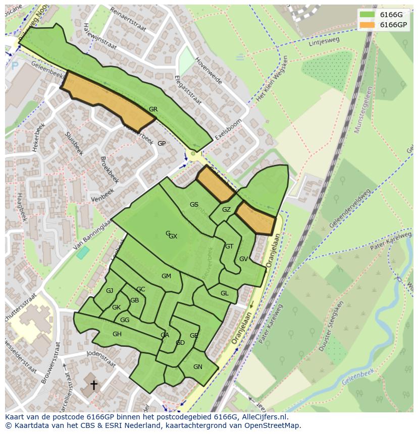 Afbeelding van het postcodegebied 6166 GP op de kaart.