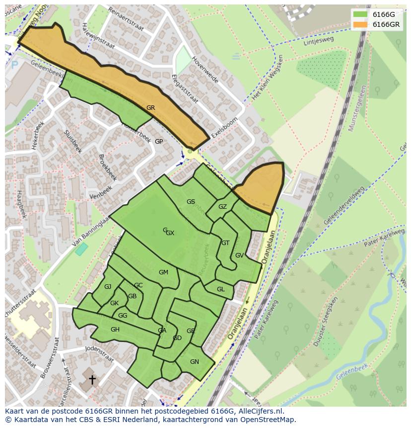 Afbeelding van het postcodegebied 6166 GR op de kaart.