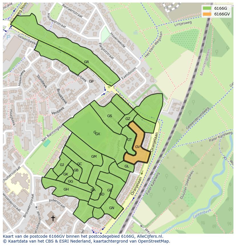 Afbeelding van het postcodegebied 6166 GV op de kaart.