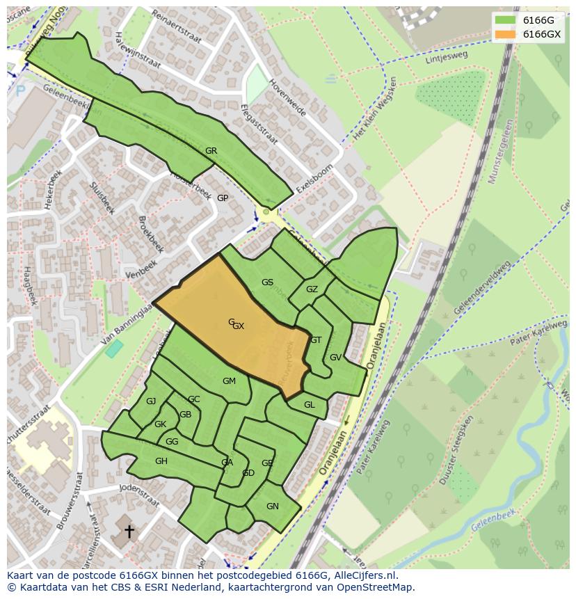 Afbeelding van het postcodegebied 6166 GX op de kaart.