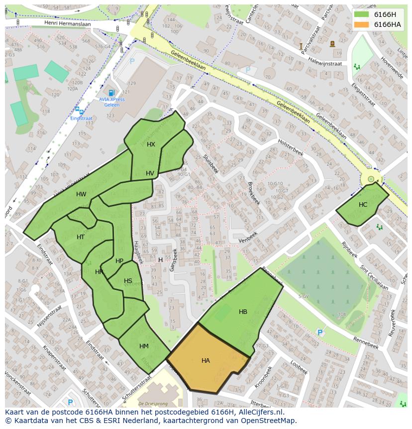 Afbeelding van het postcodegebied 6166 HA op de kaart.