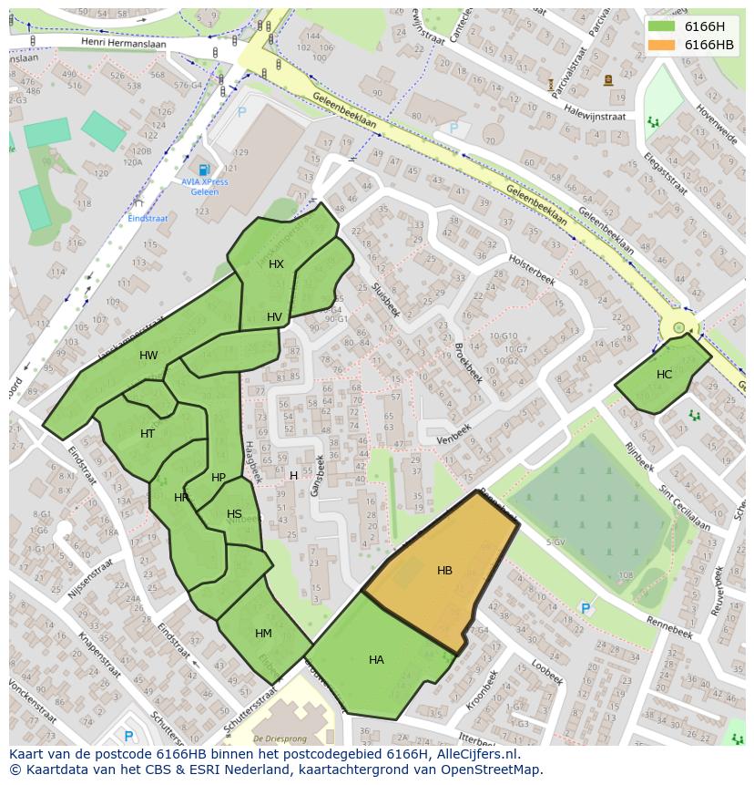 Afbeelding van het postcodegebied 6166 HB op de kaart.