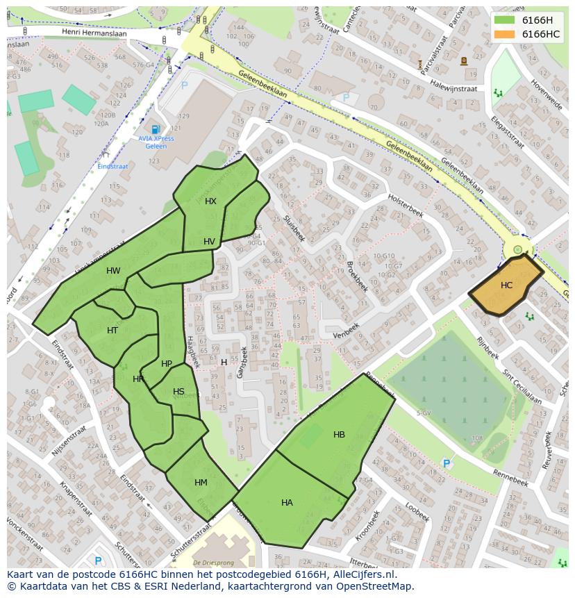 Afbeelding van het postcodegebied 6166 HC op de kaart.