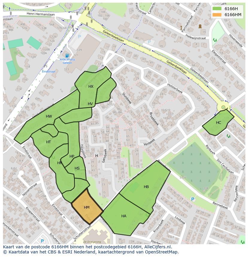 Afbeelding van het postcodegebied 6166 HM op de kaart.